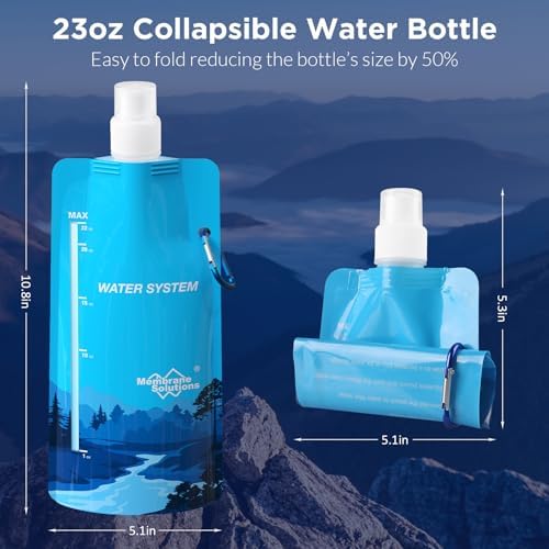 Membrane Solutions S2 Detachable Water Filter Straw (Pack of 5) with 23oz Collapsible Squeezable Water Pouch (Set of 4)