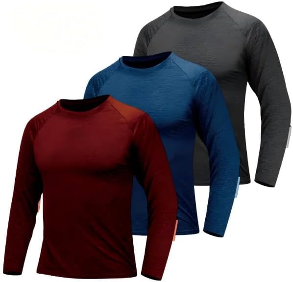 Men's 1, 3 or 5 Pack Performance Long Sleeve T-Shirts, UPF 50+ Sun Protection Shirts, Athletic Gym Workout Shirts for Running