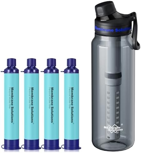 Membrane Solutions 36oz C3 ACF&UF Filtered Water Bottle with 4 Packs Outdoor Water Filter Straw