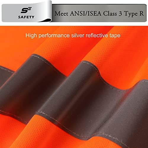 sesafety High Visibility Shirts for Men Class 3 Hi Vis Reflective Construction Shirts for Men with Pocket Safety T Shirt for Mens Work Shirt for Mens Short Sleeve Orange