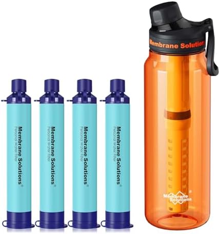 Membrane Solutions 36oz C3 ACF&UF Filtered Water Bottle with 4 Packs Outdoor Water Filter Straw