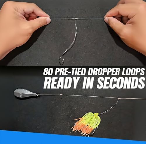 MOISO 10lb (x 2) & 30lb (x 2) Bundle - Pre-Tied Dropper Loop Rigs - 10 lb & 40 lb Bundle Pack. Tested Fishing Line Spool - 80 Loops 16 Inches Apart with 5.5 Inch