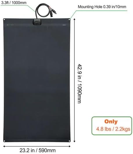 LensunSolar Flexible Solar Panel 130W 12V ETFE,42.9in x 23.2in Semi-Flexible Bendable Mono Solar Panel High Efficiency 130 Watt for RV Van Roof TopCamping Home Boat Marin
