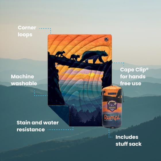 Rumpl Original Puffy National Park Blanket for Camping and Outdoors, Great Smoky National Park - Bear Crossing - V1