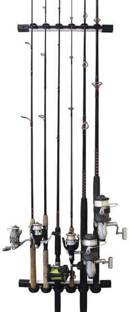Rush Creek Creations 6 Rod Fishing Holder - Vertical/Horizontal Rack for Garage Organization and Wall Storage