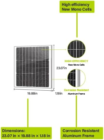 Newpowa 50W 10BB Mono Solar Panel 50 Watts Monocrystalline Module with 3ft Connectors for RV,Boat,Home Off Grid System