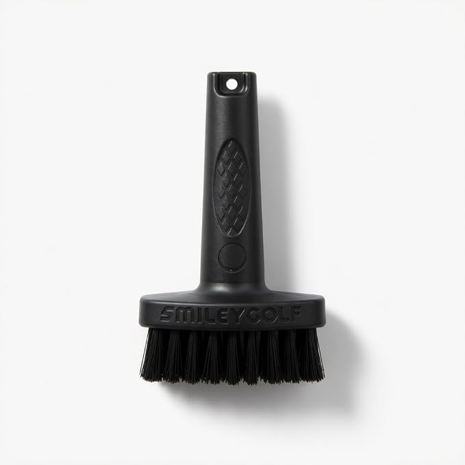 Mini Golf Brush with Clear Retractable Carabiner Keychain Clip and Black Kevlar Cord - Durable Non-Scratch Nylon Bristles Golf Club Cleaner Tool