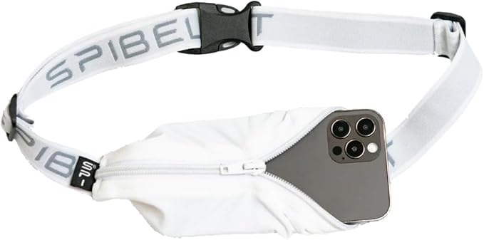 SPIbelt Running Belt Original Monochromatic, Women Men, Phone Holder for Running, Running Fanny Pack, Holder for Phone, Running Waist Pack, Adjustable Waist, [Fits All Phones]. White w/White Zipper