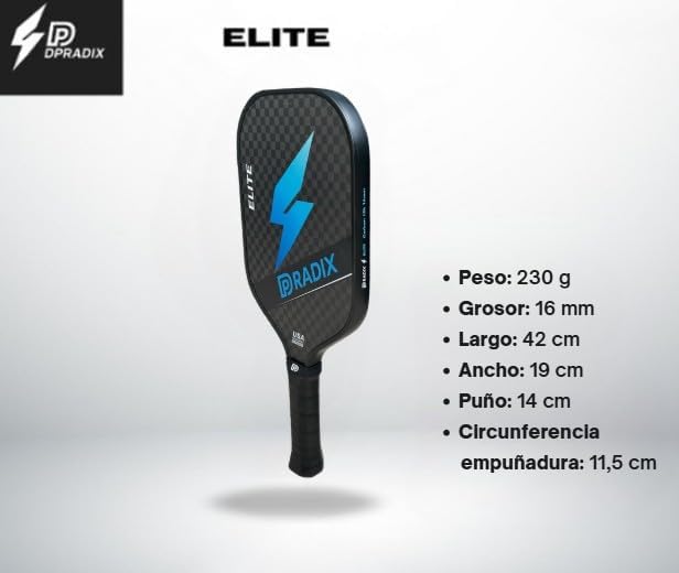 Elite Pickleball Paddle – Carbon T700 12K, Power and Explosivity, Honeycomb Core 16 mm, Ergonomic Handle, High Resistance, Adults Unisex