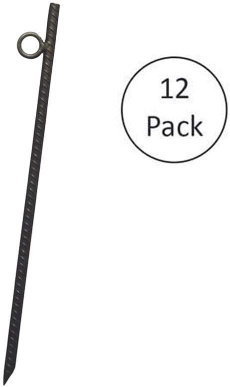 Yard Tuff 12 Pack Ground Stakes Grip Rebar 18-Inch Steel Heavy-Duty Tent & Canopy Anchors, Angled Ends, 1-Inch Loops, YTF-3818RS-12PK, Black