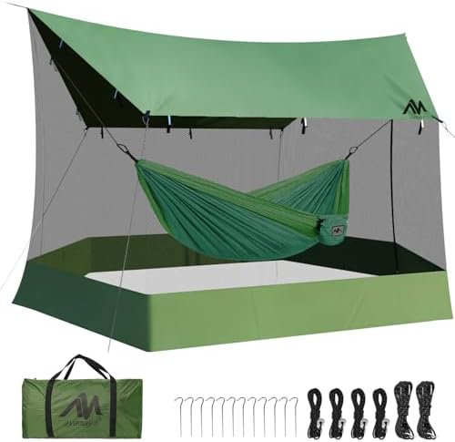 Screen House for Hammock, AYAMAYA Large Size 18 x 11 FT Screen Tents Camping Tarp with Mosquito Net, Portable Hammock Tent Rainfly with Bug Net for Picnics Backyards Backpacking Camping
