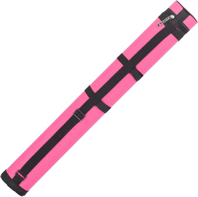 Action 34" Long Pool Cue Hard Carrying Case - Holds 2 Butts & 2 Shafts, Separate Molded Tubes, Large Zippered Accessory Pockets, Adjustable 1" Vinyl Carrying Strap, Fits up to 32" Shaft or Butt