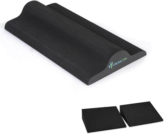 StrongTek XL Yoga Wedge & Foot Stretcher Set – Extra-Large Foam Incline Blocks + Plantar Fasciitis Relief Stretcher