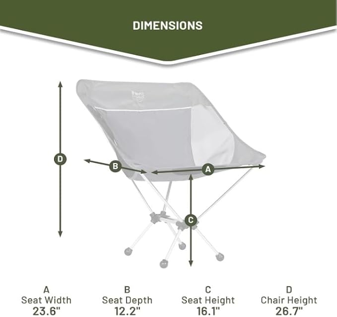 Timber Ridge Lightweight Highback Compact Folding Chair - Portable Comfort for Day Hikes, Beach Trips, & Camping, 300 lbs Support