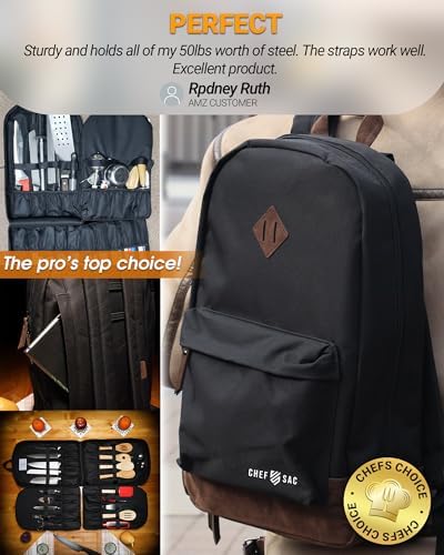 Chef Sac Chef Knife Leather Backpack with 2-Pack Knife Guards (8.5") Included