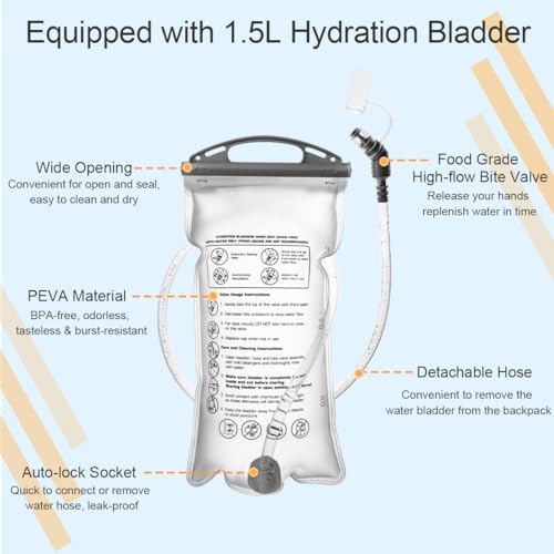 Running Vest + BPA Free 1.5L Water Bladder, Lightweight Hydration Backpack for Women Men, Breathable Pack Adjustable Chest Straps Running Hydration Vest for Trail Race, Cycling, Hiking