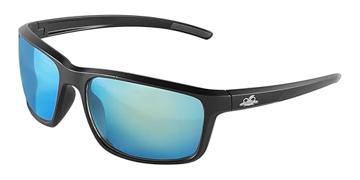 Bullhead Safety Eyewear Crevalle Glasses - Anti-Fog, Lightweight, Impact/Scratch Resistant, Polarized Sunglasses for Biking, Fishing, Driving, Ice Blue Mirror/Matte Black