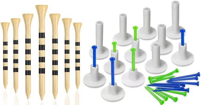 Seticek Natrual Wooden 100 Pack 3-1/4" Golf Tees and 32pc Rubber tees & Plastic Tees