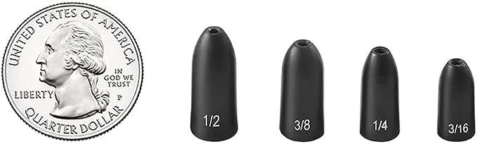 12 Pack Tungsten Bullet Fishing Weights, Insert Free Worm Sinkers, 1/8 3/16 1/4 3/8 1/2 oz