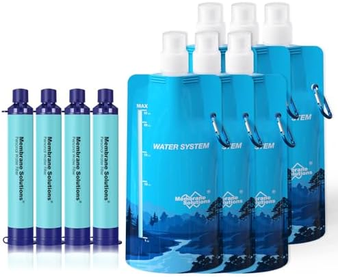 Membrane Solutions Squeeze Water Filtration System, Survival Water Purifier Kit, Portable Backpacking Gear for Hiking Camping Travel, 4+6 Piece Set