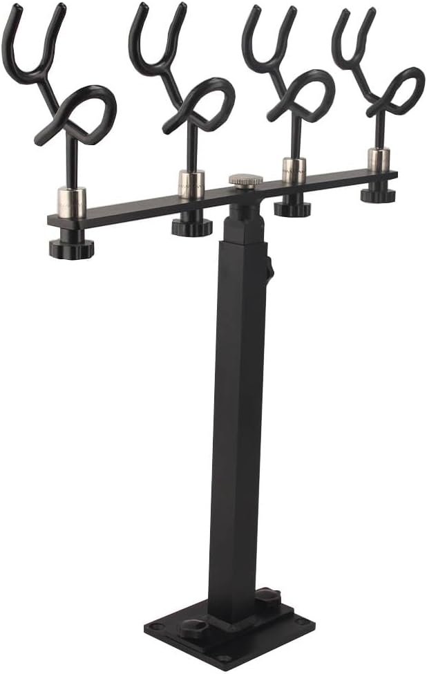 360 Degree Rotation & Adjustable Height Fishing Rod Holder with 4 Head, Marine Fishing Pole Rack with Mounting Plate, Multi-Functional Aluminum Fishing Rod Support for Wide Occasions