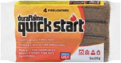 Duraflame Quick Start Firelighters 80 Pack + Long Strike Matches – Fast, Clean-Burning Fire Starters for Fireplaces & Campfires (2 Pack + Matches)