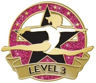 Crown Awards Level 3 Glitter Gymnastics Pin - Dark Pink Gymnastics Lapel Pins Prime