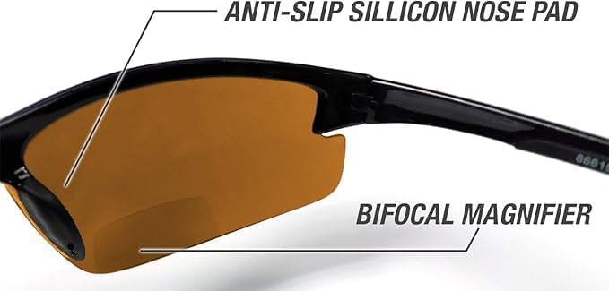 Renegade Patented Bifocal Polarized Reader Half Rim Men's Fishing Sunglasses 100% UV Protection with Microfiber Bag (Matt Black Frame, Brown Lens - 613649, Bifocal +2.50)