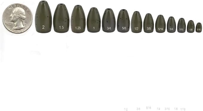 12Pcs Tungsten Flipping Fishing Weights, Sizes Engraved Worm Sinkers for Bass Fishing