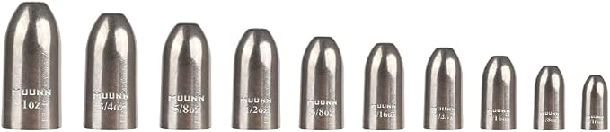 10pcs Tungsten Worm Weights, More Sensitive Tungsten Fishing Weights Sinker for Bass Fishing, 1/16oz to 1 oz