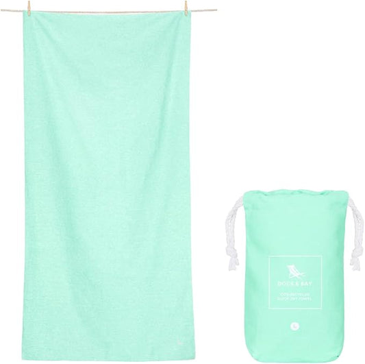 Dock & Bay Beach Towel - Quick Dry, Sand Free - Compact, Lightweight - 100% Recycled - Includes Bag - Essential - Rainforest Green, Extra Large (200x90cm, 78x35)