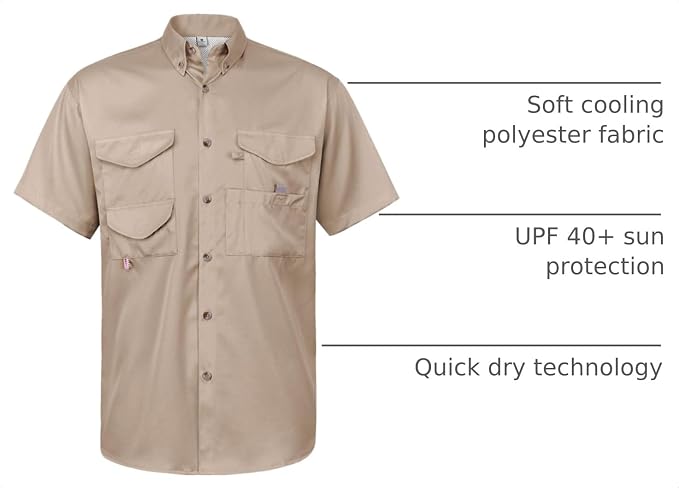 Alimens & Gentle Short Sleeve Fishing Shirt Wicking Fabric Sun Protection Casual Button Down Shirts