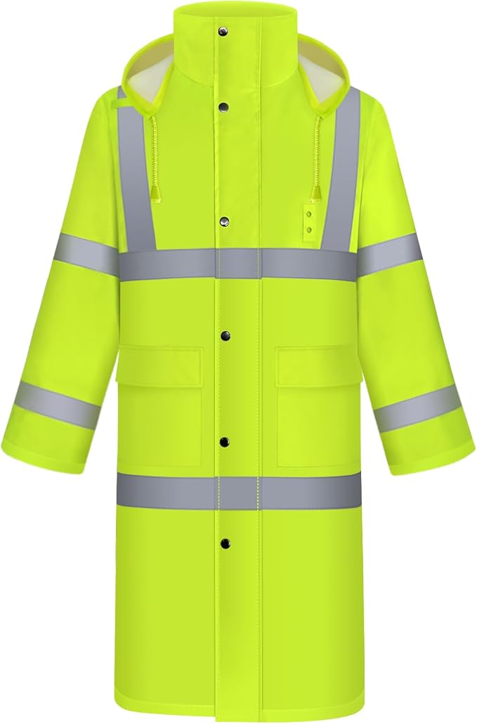 TCCFCCT Rain Suit with Hood, Heavy Duty, Waterproof - Hi Vis Safety Jacket - Men's/Women's Hiking & Camping Gear, Yellow, XL