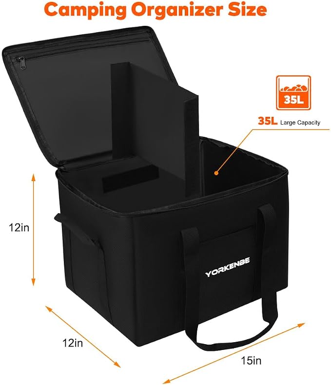 Camping Organizer, 1680D Heavy Duty Waterproof Camping Storage for Camping Cooking Utensils and Camping Cookware, with Hard Bottom, Camping Bag with Zippered Lid for RV, Hiking