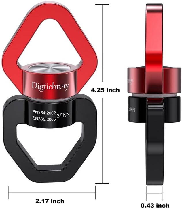 2 Pack Swivel Hook for Swing, 35KN Swing Spinner, Aluminium Alloy Swing Swivel for Children's Swing,Aerial Yoga,Web Tree Swing,Hanging Hammock Indoor Outdoor(Black-Red with 4 Carabiners)