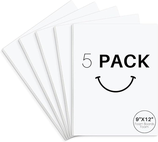 Golden State Art, Acid Free 5 Pack 9x12 White Foam Boards Foam Core Poster Board, 1/8'' Thick Polystyrene Foam Sheet for Projects, Mounting, Crafts, Art and Presentations