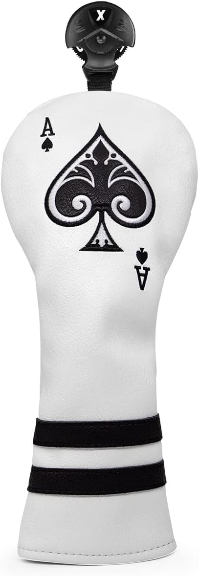 Ace Wood Club Headcover - 3pcs or 1pc - Driver/Fairway Woods/Hybrid Rescue - White Leather Golf Club Cover