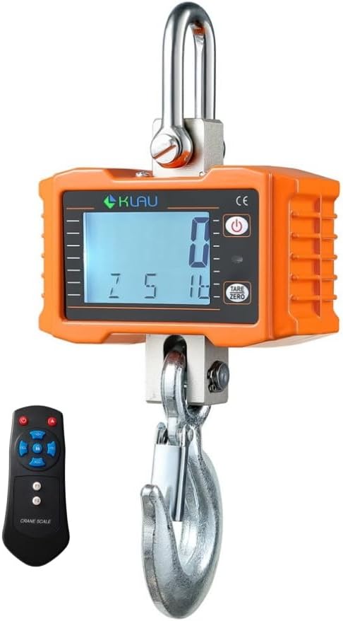 Klau 1000 kg 2000 lb Hanging Scale, Orange | Heavy Duty, Crane Scale, LCD Display, With Remote, For Home Farm