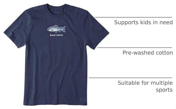 Life is Good Men's Crusher Tee Shirt, Short Sleeve Cotton Graphic T-Shirts, Good Catch Fish