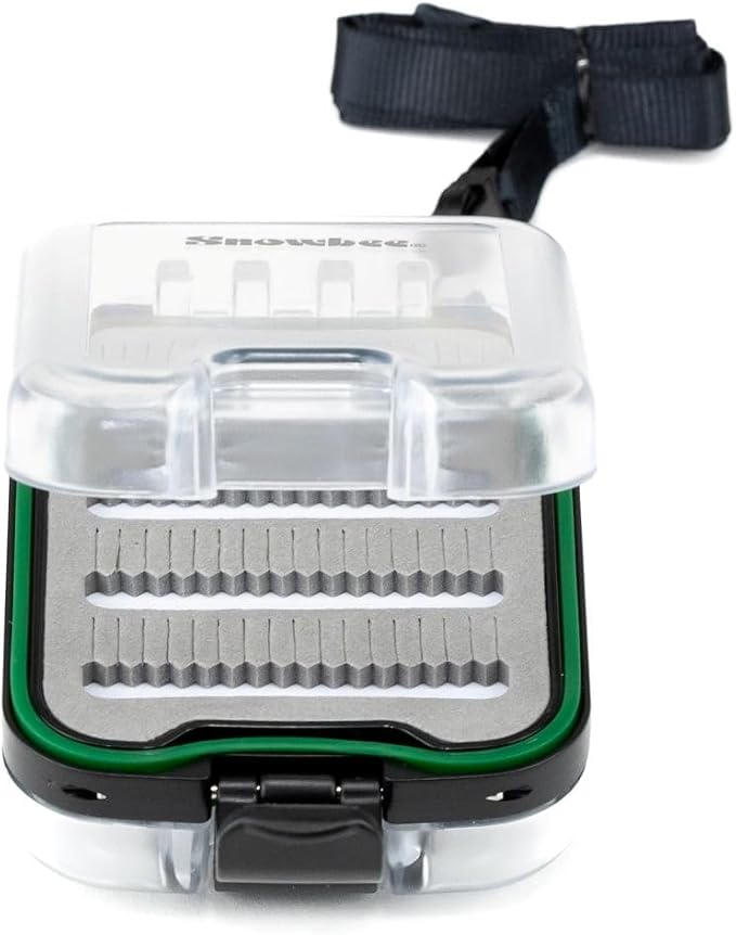 Snowbee Easy‑Vue Waterproof Fly Box – Small (3.8″ × 2.8″ × 1.4″), Holds 136 Flies, Clear ABS Lids, Silicone Gasket, Micro‑Slit Foam Insert, Includes Necklace Lanyard for Vest or Pocket Use
