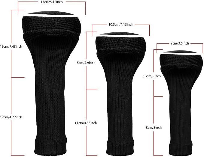 Black Golf Club Head Cover for Driver Fairway 3 Pcs Woods Headcovers, Golf Accessories Hybrid Head Covers Set with Interchangeable Tags 3 4 5 7 X