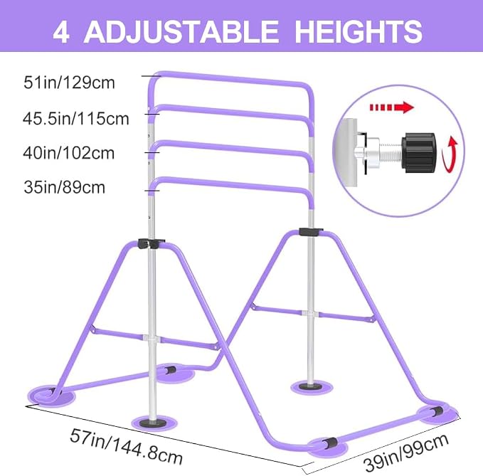 Gymnastics Bar with Self-Inflating Mat for Kids, Adjustable Height Gymnastic Horizontal Bars with Mat, Folding Gymnastic Training Monkey Bars, Junior Expandable Training Kip Bar for Home