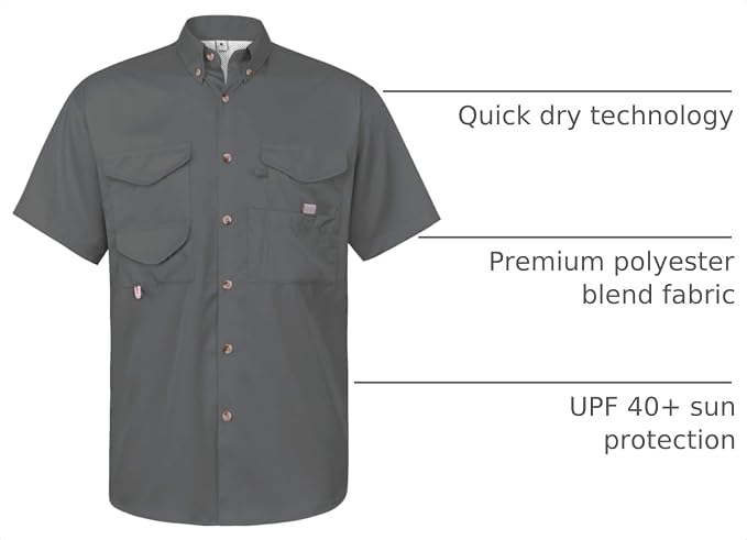Alimens & Gentle Short Sleeve Fishing Shirt Wicking Fabric Sun Protection Casual Button Down Shirts