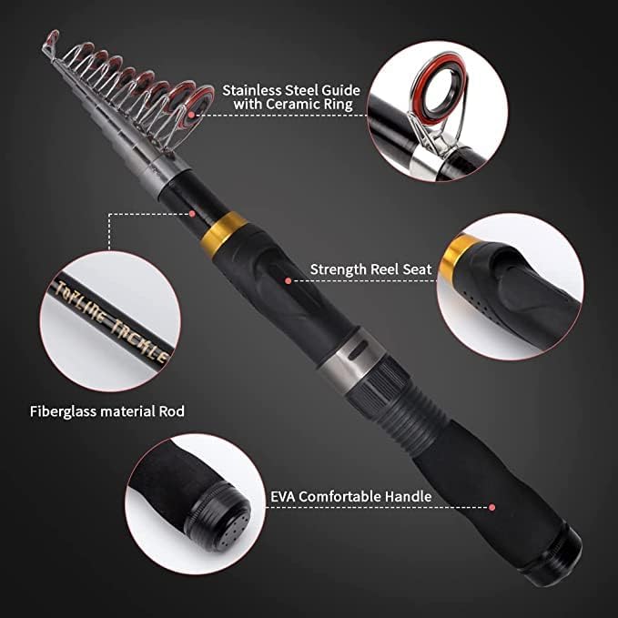Collapsible Fishing Rod and Reel Combo, BalanZze Telescopic Fishing Rod with Spinning Reel, Portable Collapsible Fishing Pole Kit for Saltwater and Freshwater – Ideal Fishing Gift