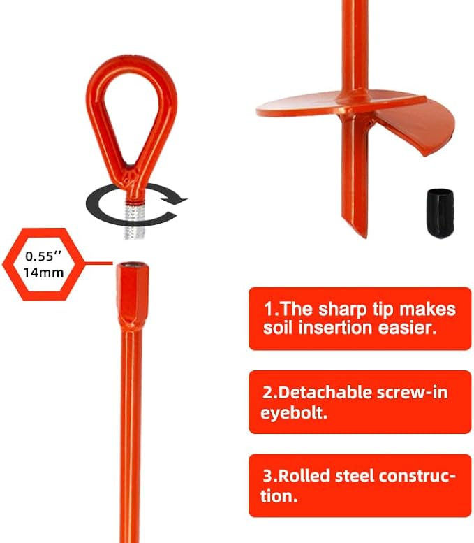 MAXCCINO 6 Pack 15" Ground Anchors Screw in with Drill, Heavy Duty 3" Wide Helix Spiral Earth Anchors for Camping, Tents, Sheds, Swing Sets, Car Ports, Canopies, Shelters, High Wind Trampoline Anchors