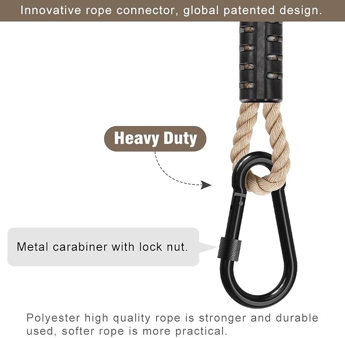 SELEWARE Hammock Straps, 2ft Tree Swing Rope for Hammock Chair Hanging Kit, Extension Rope with Carabiner for Indoor Outdoor Playground Tree Swings Camping Hammock Accessories (Beige, 2 Pack)