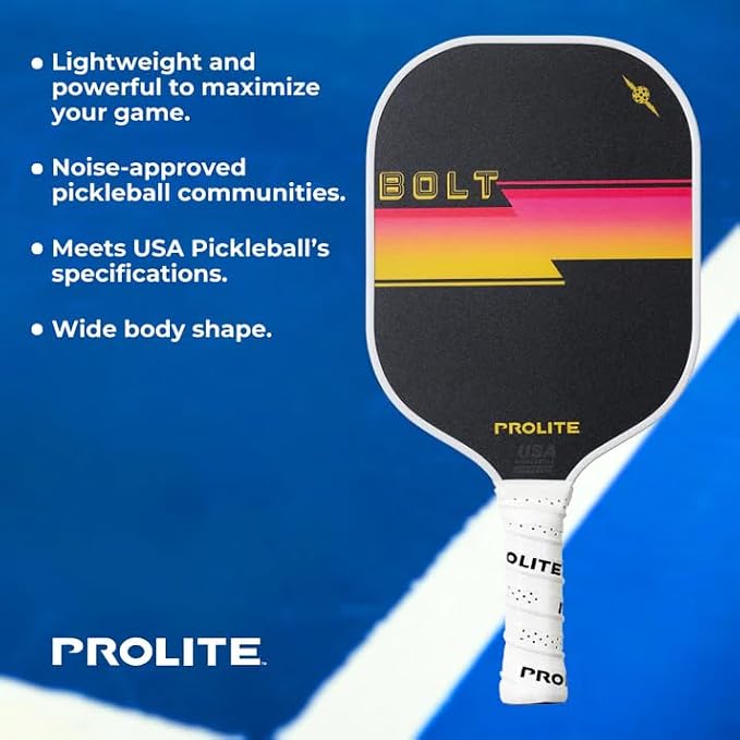 PROLITE Bolt Pickleball Paddle - Light Weight - Powerful - Carbon Fiber Facing for Superior Ball Placement - Polypropylene Honeycomb Core - Micro Matte Edge Guard - USAP Approved