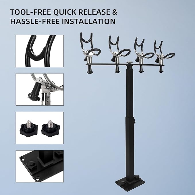 360 Degree Rotation & Adjustable Height PVC Coated Aluminum Fishing Rod Holder with Mounting Plate for Boat Yachts and More
