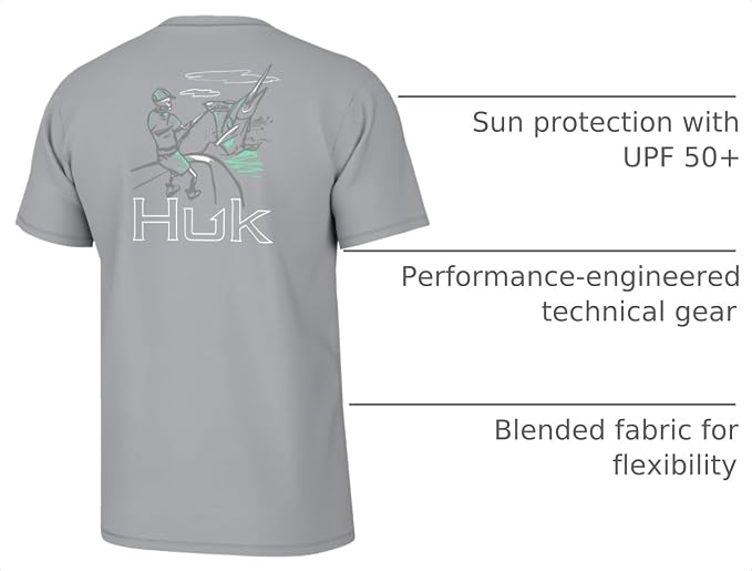 HUK Mens Fishing Graphic Tee, Performance Short Sleeve, Quick-Dry
