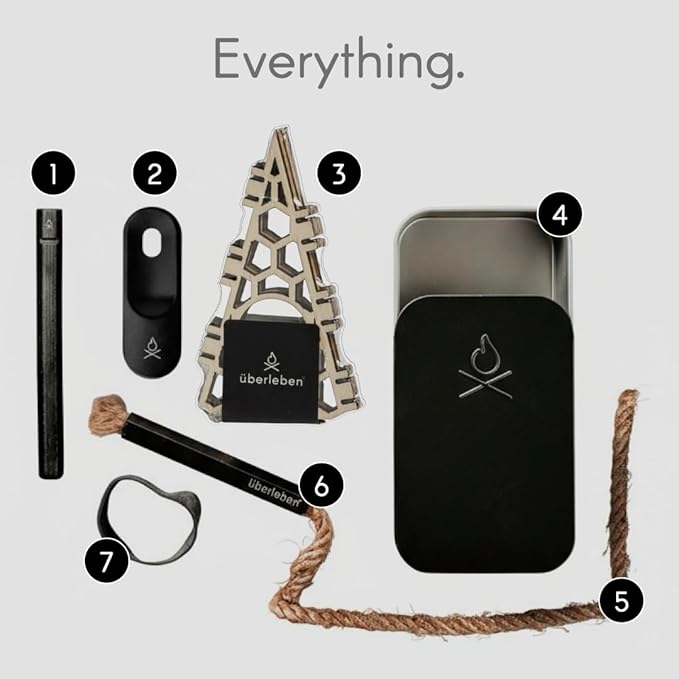 Überleben | FIREKIT Survival Fire Starter Kit – All-in-One Ferro Rod, Striker, Tinder Wick & Bellow – Waterproof Camping Essentials